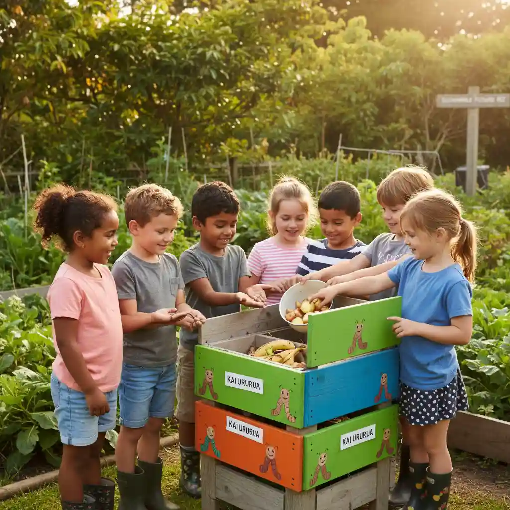Children excitedly engaging in composting with fun home resources