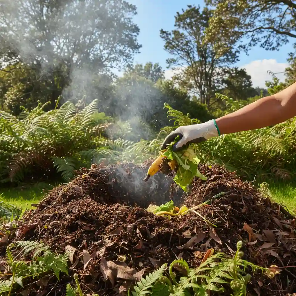 Vibrant compost pile for year-round composting in NZ garden