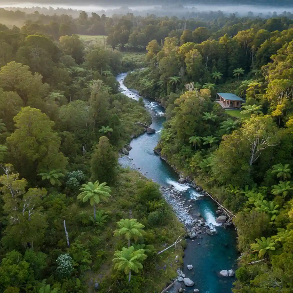 Lush New Zealand native forest with diverse plant life