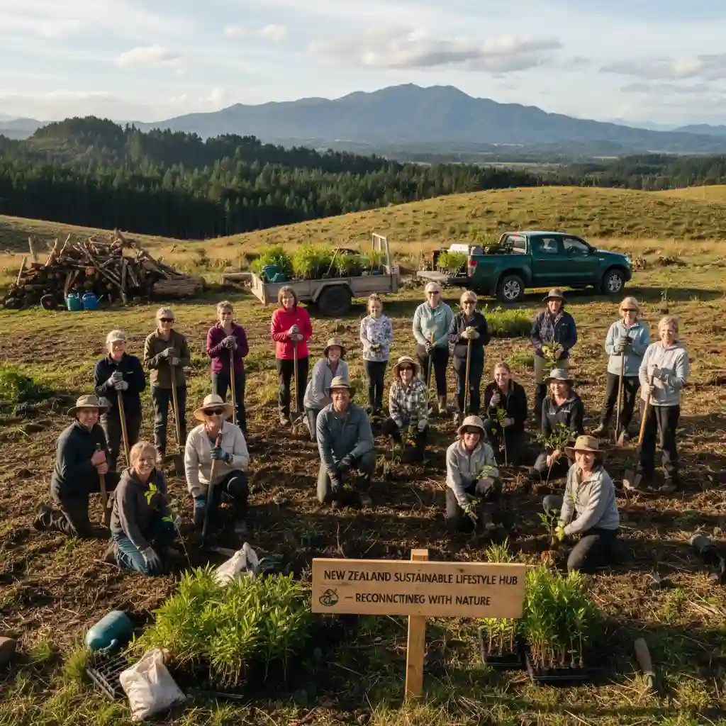 Volunteers planting native trees in a community restoration project
