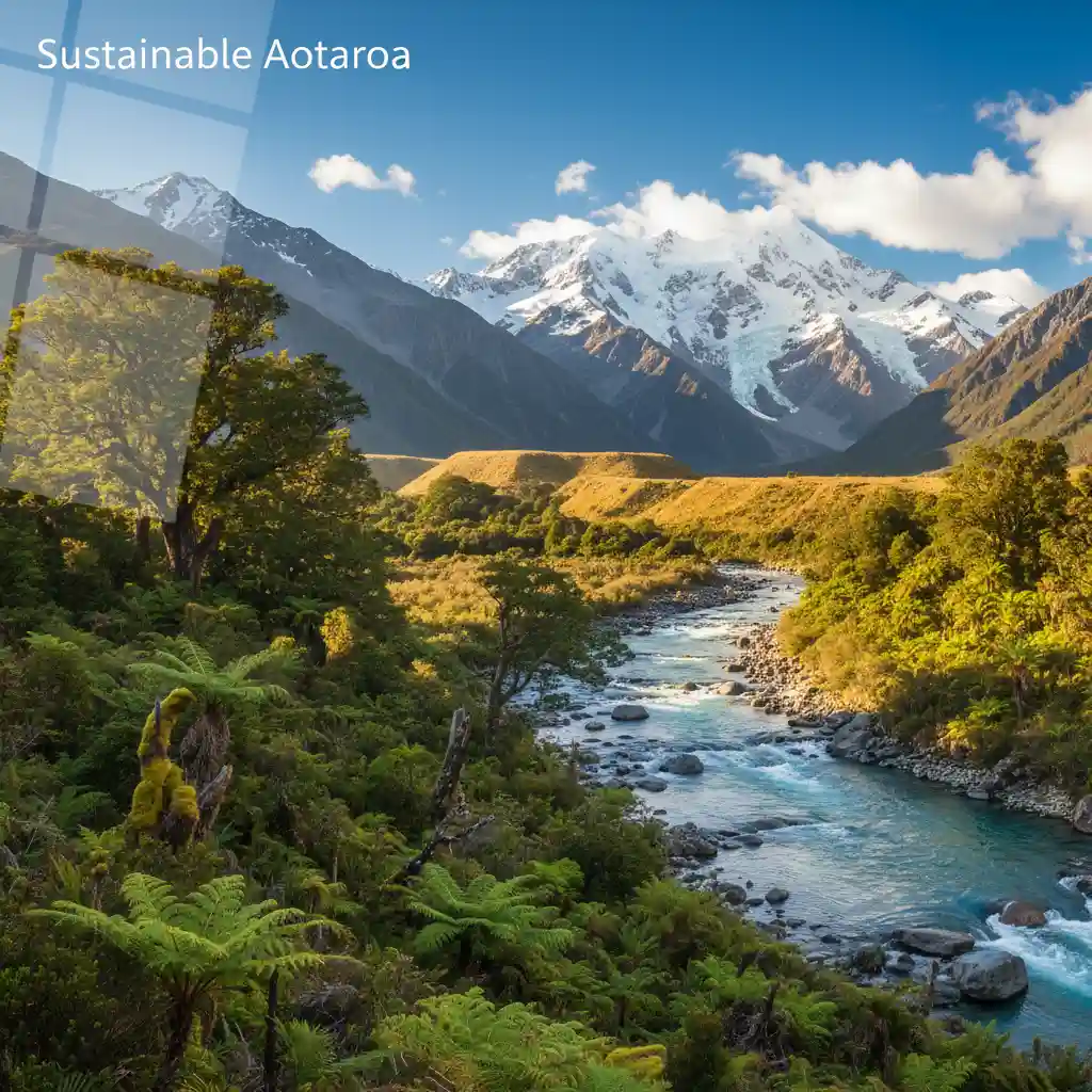 Panoramic view of healthy New Zealand landscapes demonstrating biodiversity