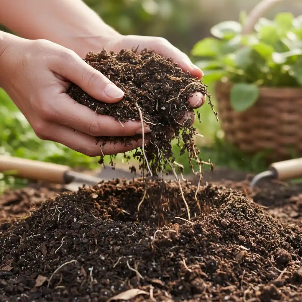 Healthy organic soil being assessed for a sustainable garden