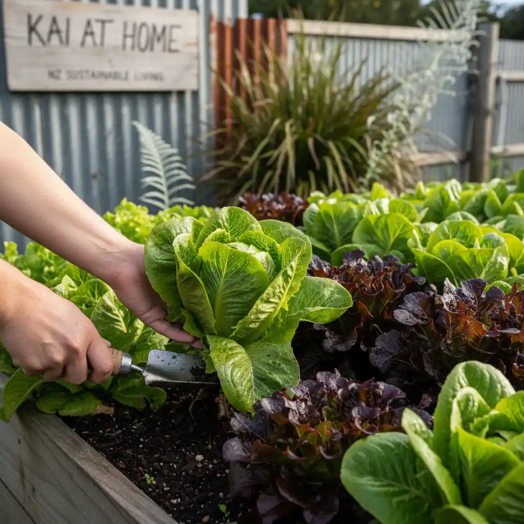 Hands harvesting fresh organic lettuce from a sustainable garden
