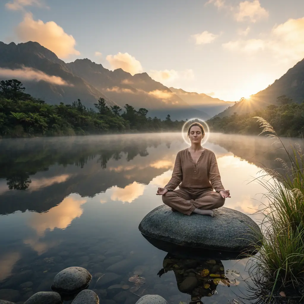 Person meditating in nature, reflecting Māori spiritual wellness
