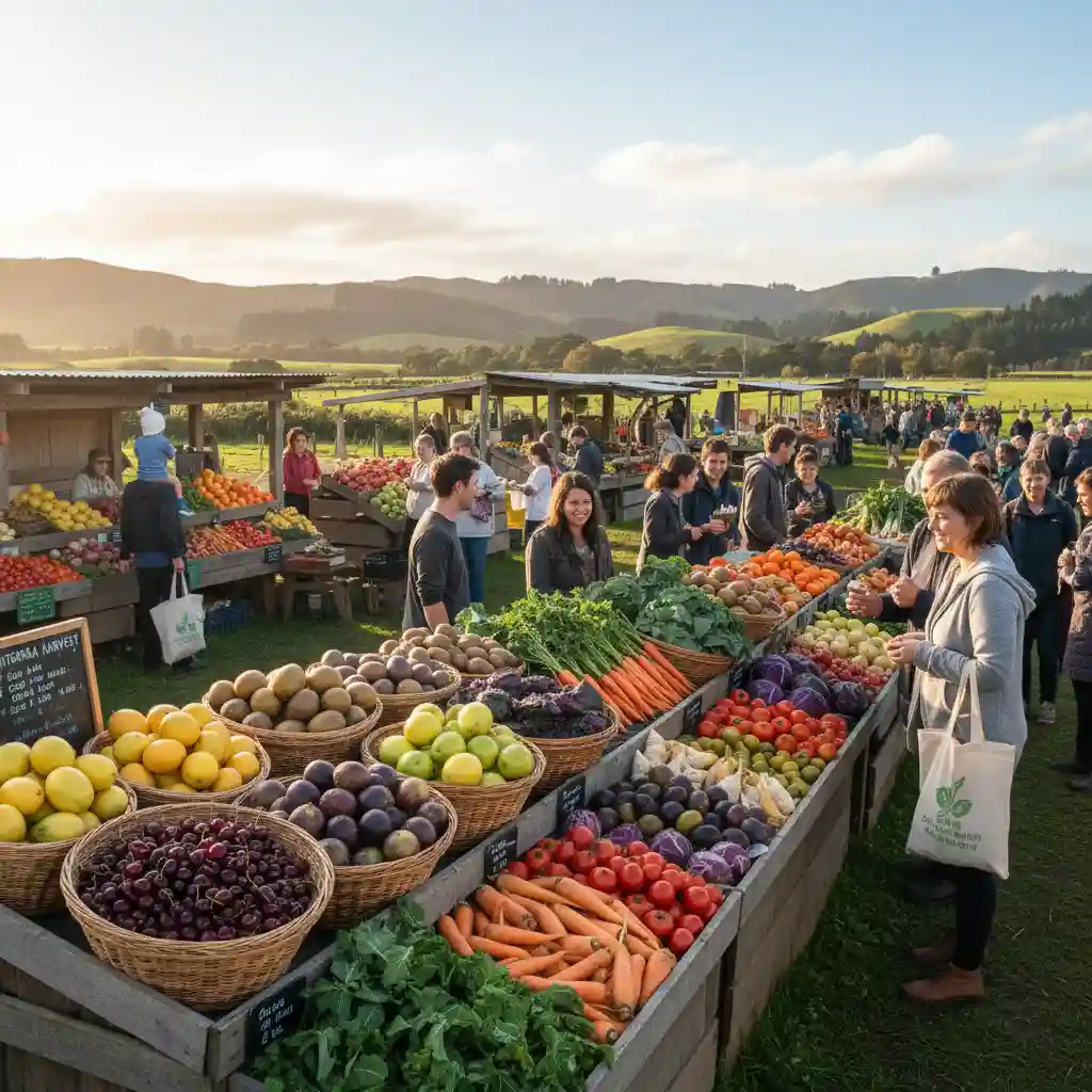 New Zealand farmer's market with seasonal produce