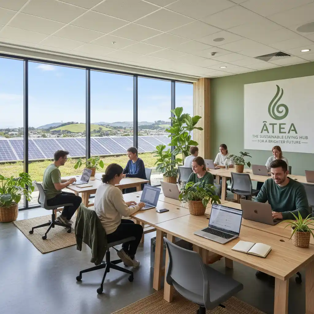 Modern office showcasing top green tech and energy-efficient office supplies