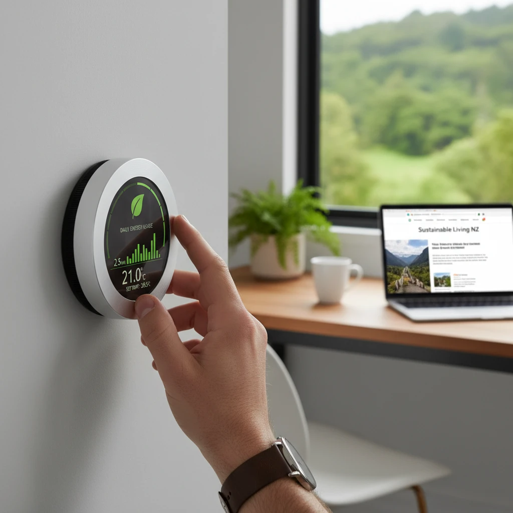 Smart thermostat showing energy usage for office comfort and savings