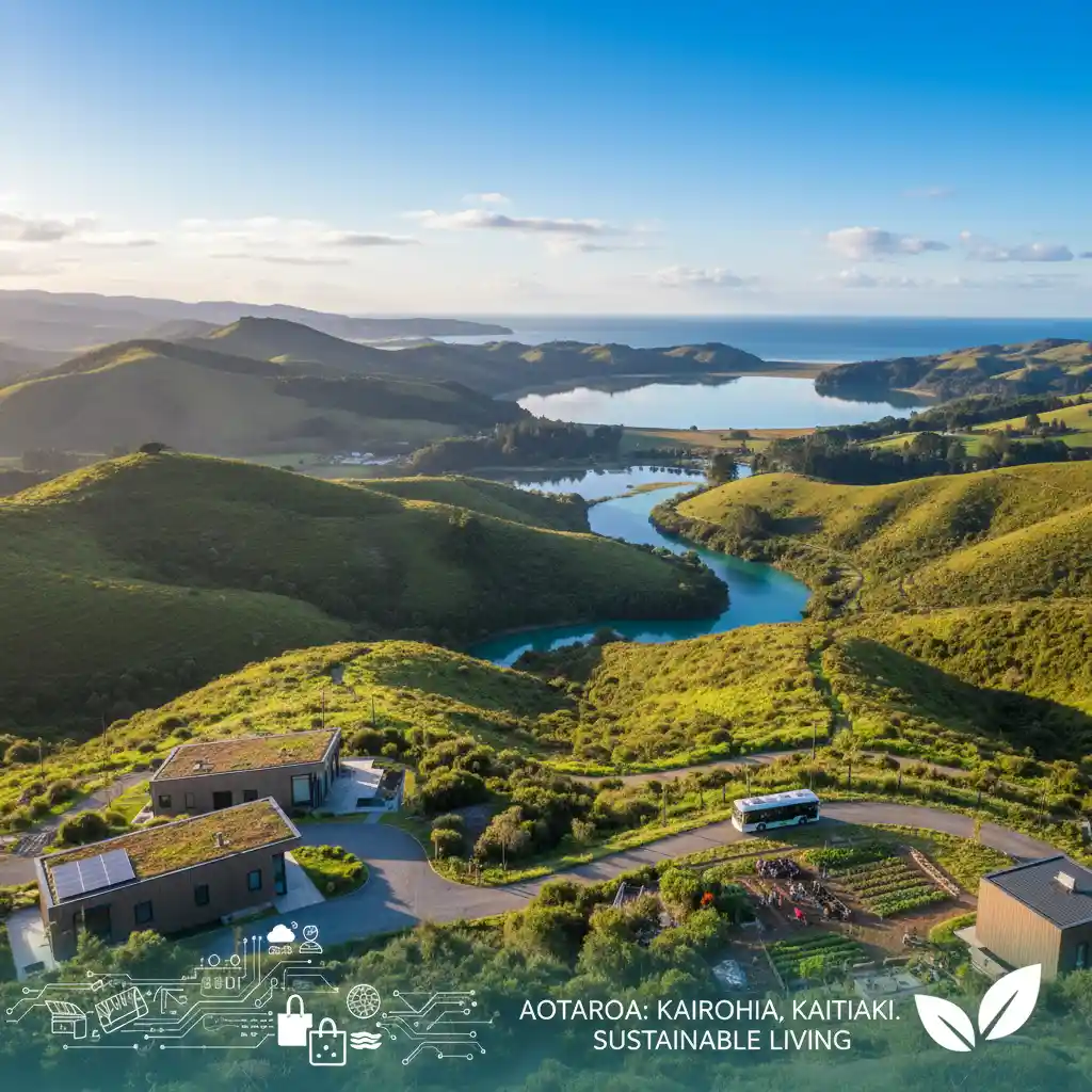 Beautiful New Zealand landscape, highlighting sustainable initiatives