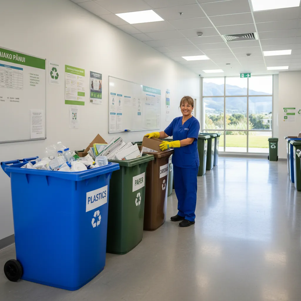 Modern hospital recycling facility for plastic, paper, and medical waste
