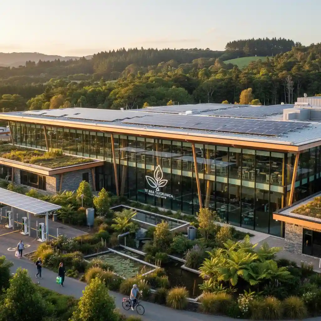 Green hospital building with sustainable design and eco-friendly features