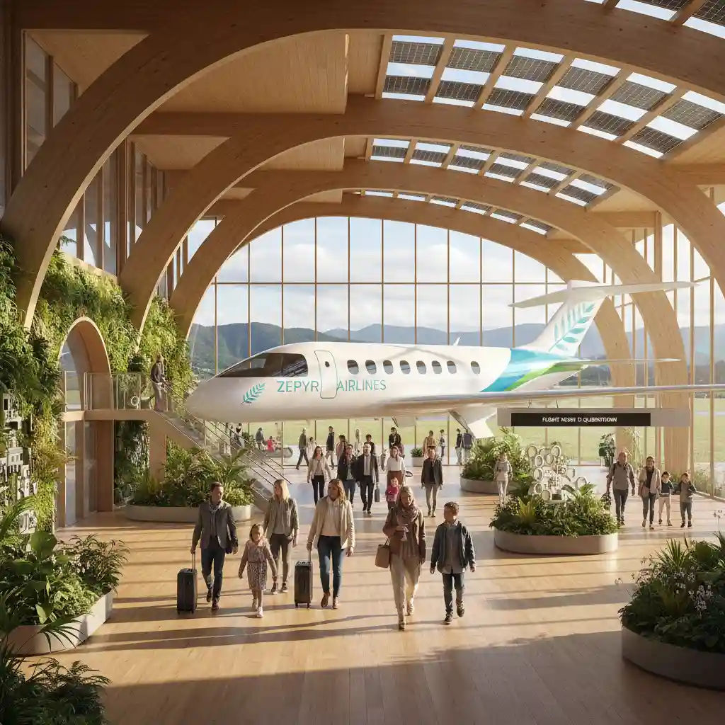 Passengers boarding an electric aircraft for sustainable travel