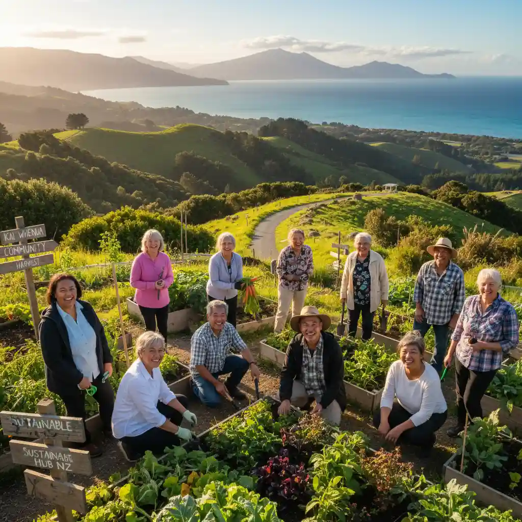 Active Kiwis seniors practicing sustainable living in nature