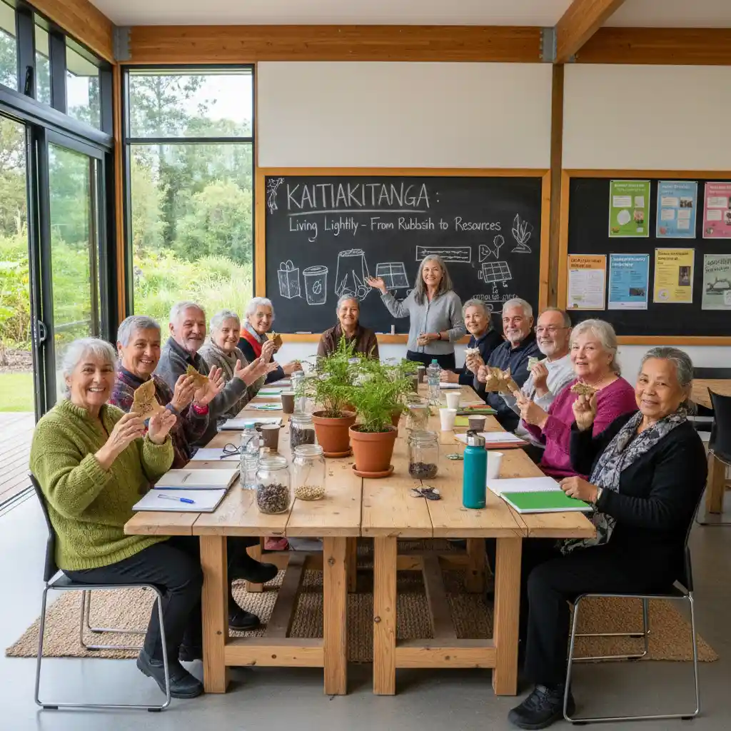 Kiwis seniors learning about sustainable aging in a community setting