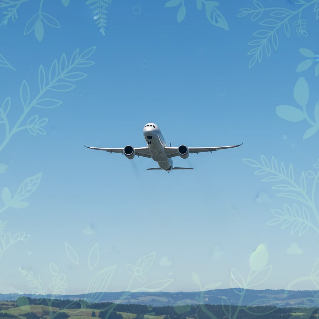 Commercial airplane flying, representing sustainable aviation fuel