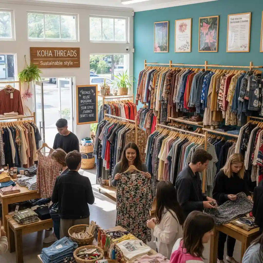 Thrift store with pre-loved clothing for sustainable fashion NZ