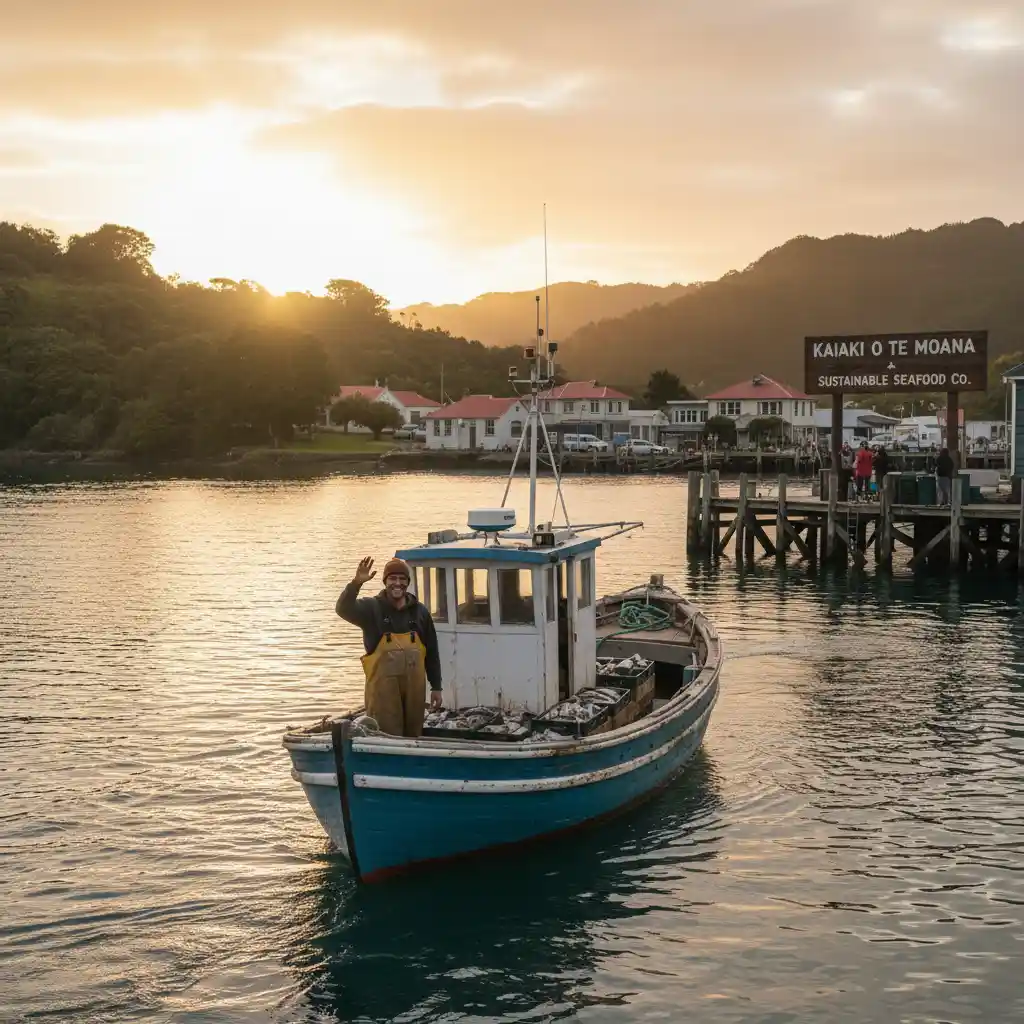 New Zealand fishing boat returning to harbour