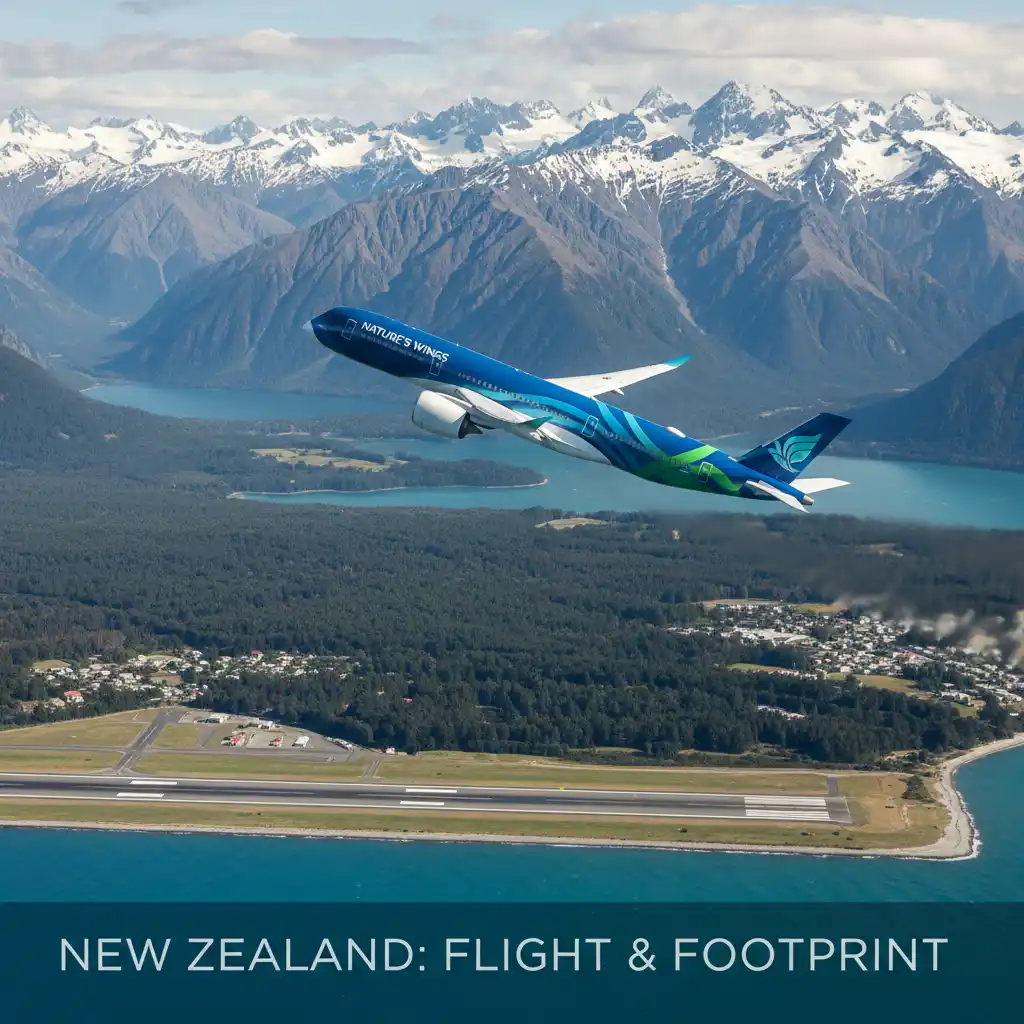 Passenger jet taking off from New Zealand airport - aviation emissions challenge