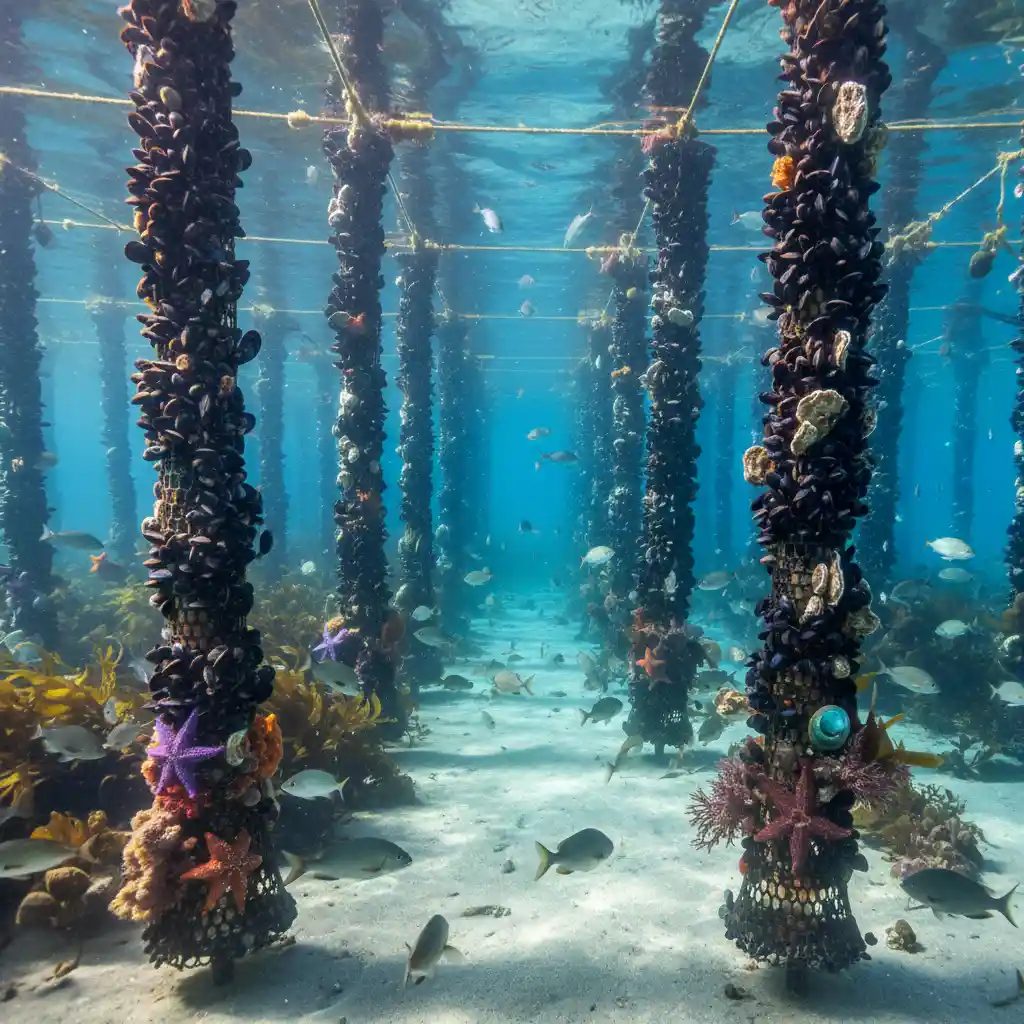 Healthy farmed mussels in New Zealand