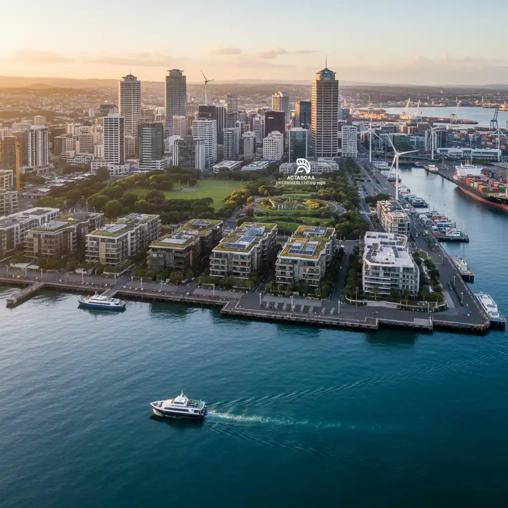 Clean waters in a modern port city, symbolising effective waste management policies