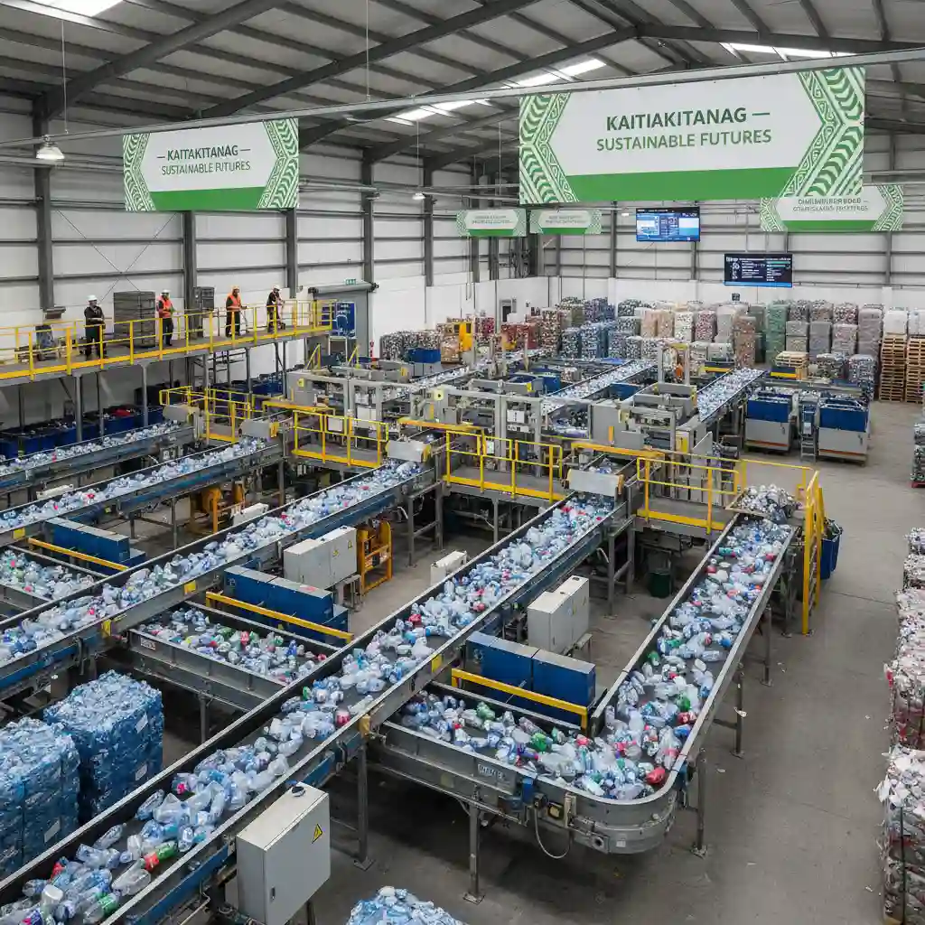 Modern recycling facility processing various plastic waste