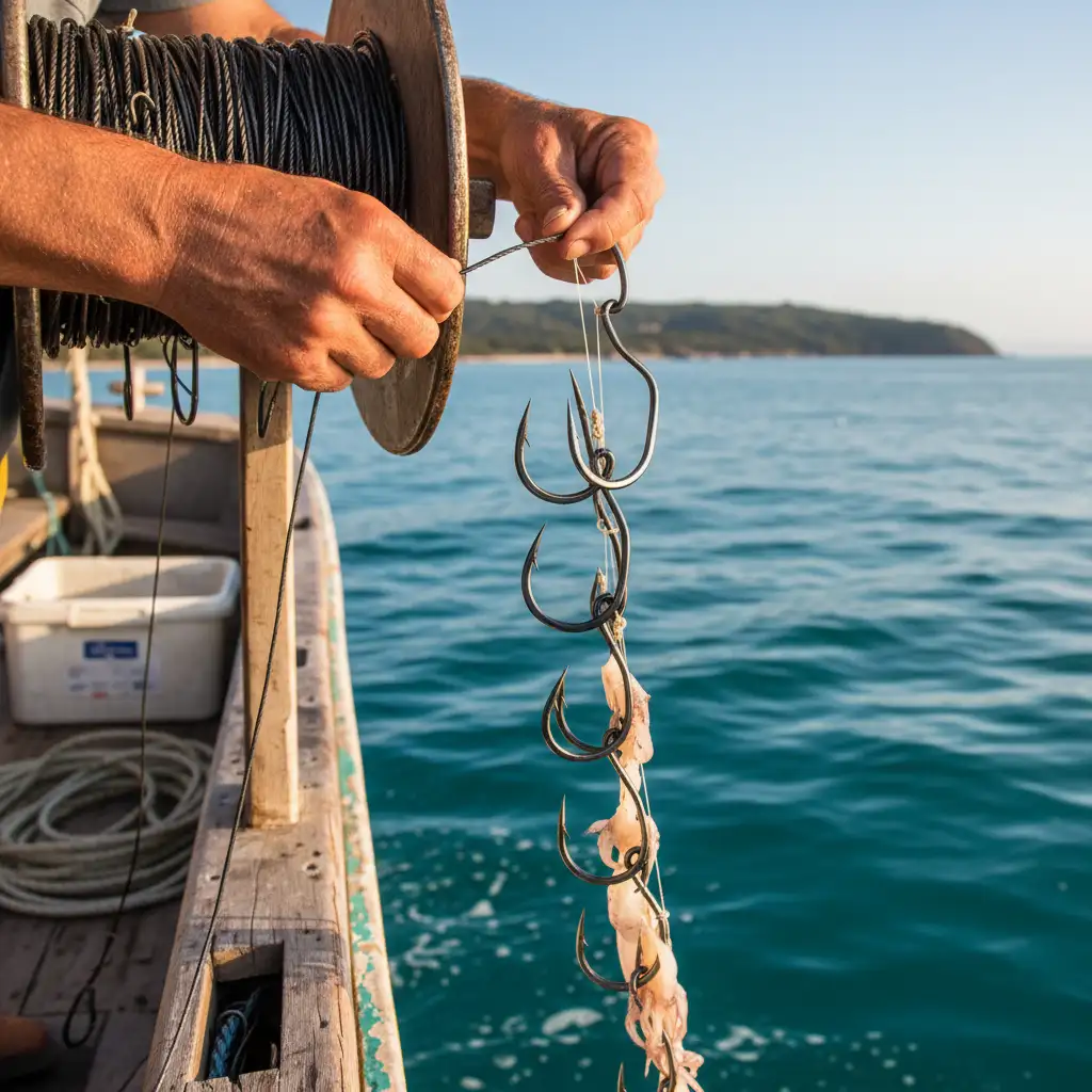 Fisherman using circle hooks for bycatch prevention