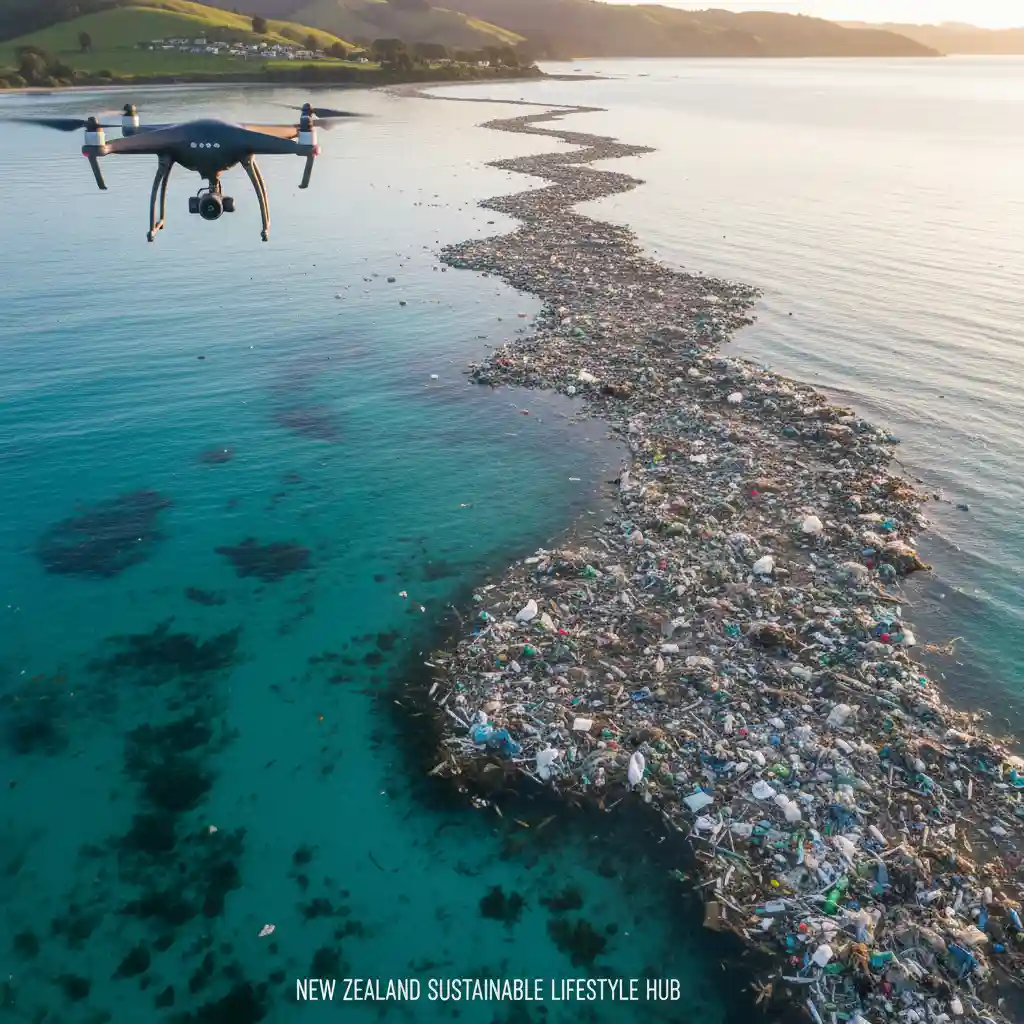Drone surveying ocean for plastic debris