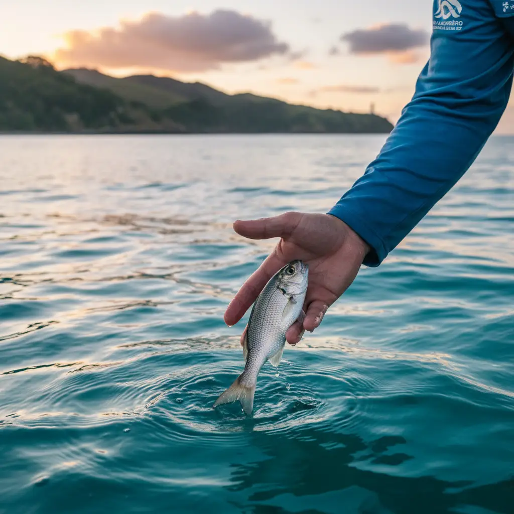 Fisherman practicing responsible release of non-target fish protecting marine life