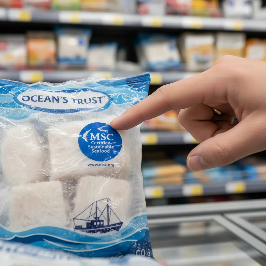 Consumer choosing MSC certified sustainable fishing product