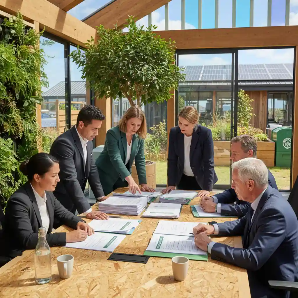 Environmental law professionals collaborating on policy documents