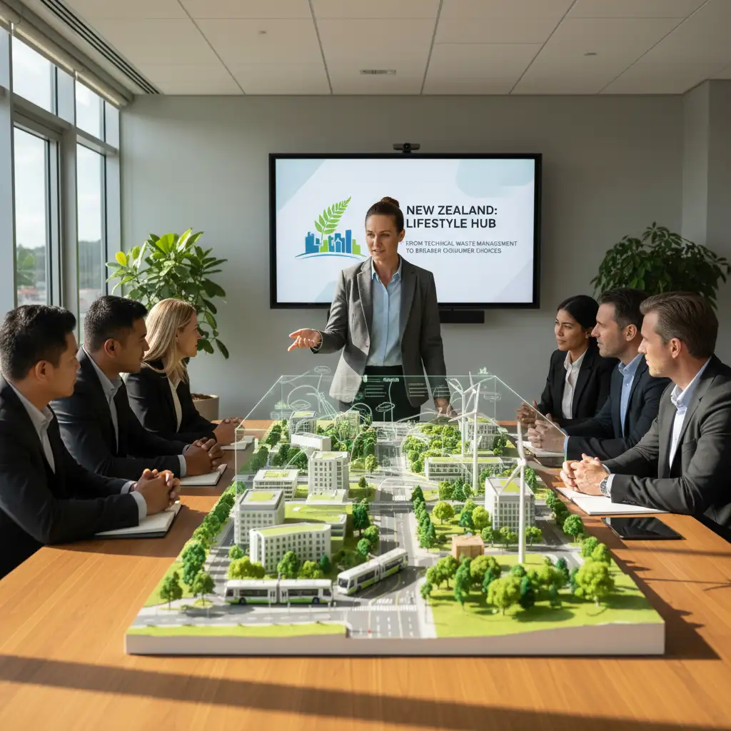 Careers in sustainable urban planning: Urban planner presenting green city model