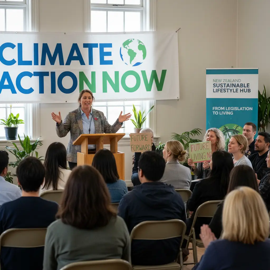Environmental advocate speaking at a climate action event