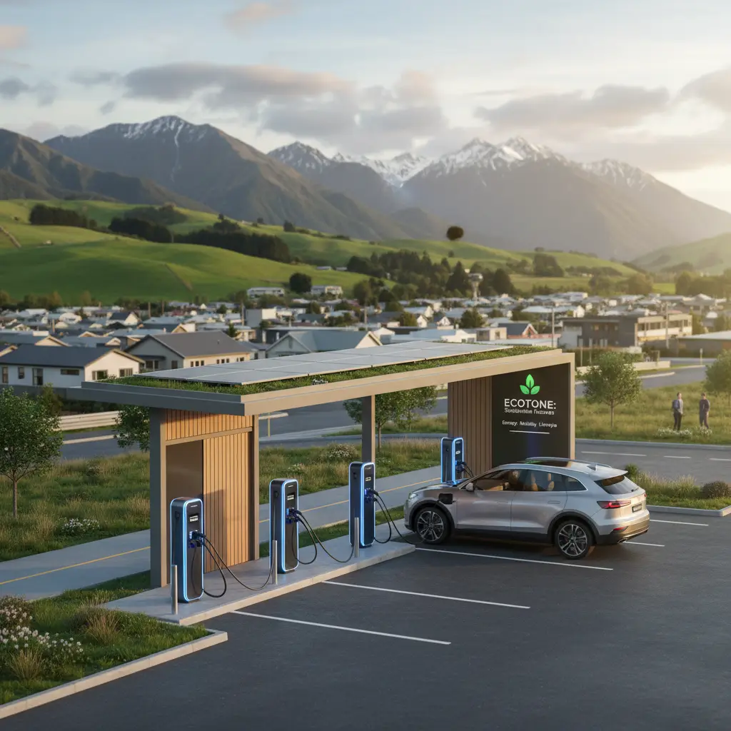 Modern EV charging station in New Zealand town