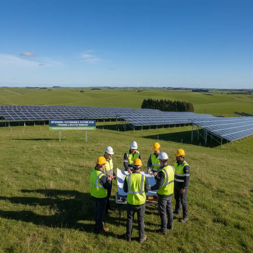 Engineers collaborating on a renewable energy project in New Zealand
