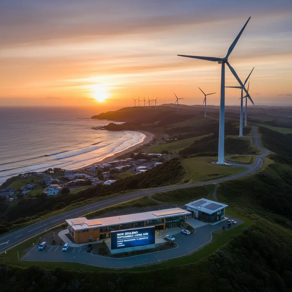 Wind farm generating clean energy in New Zealand