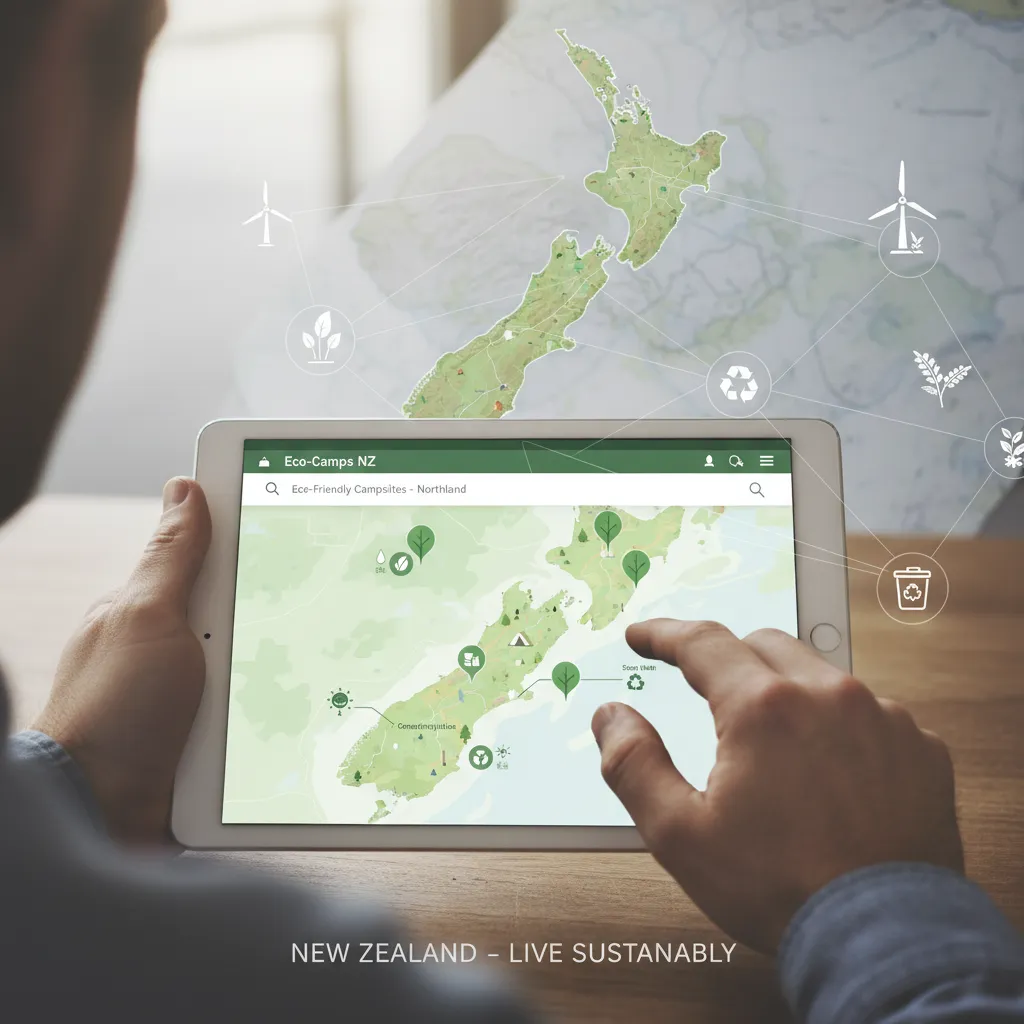 Researching eco-friendly campsites on a tablet