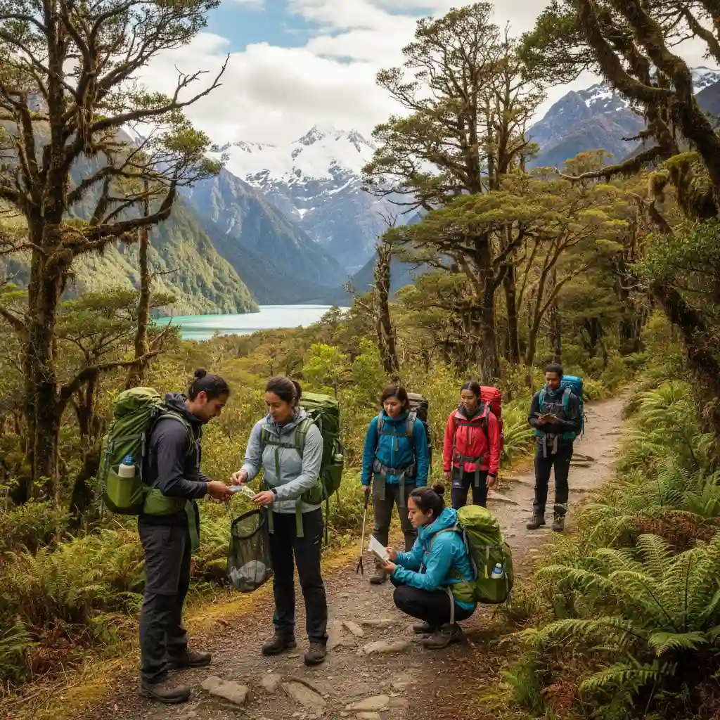 Hikers enjoying New Zealand's natural beauty responsibly