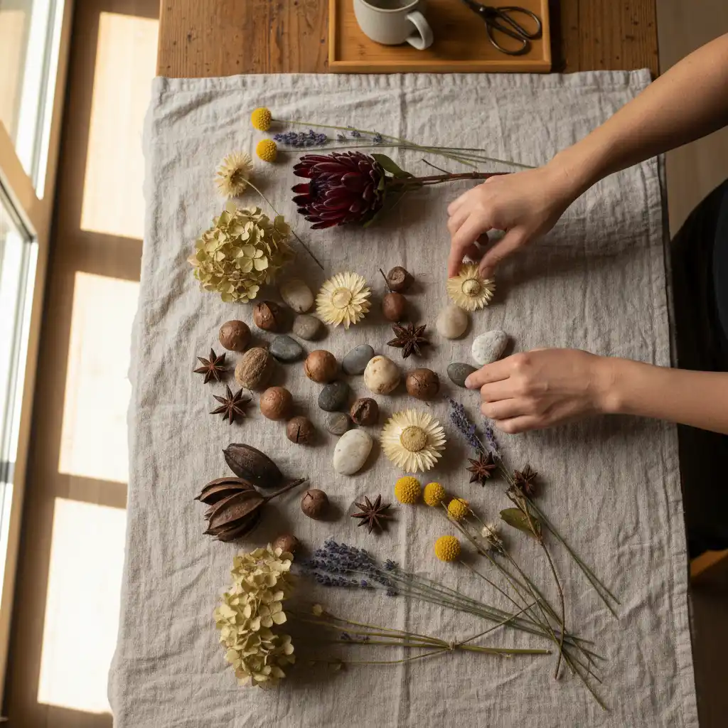 Variety of natural and upcycled crafting materials