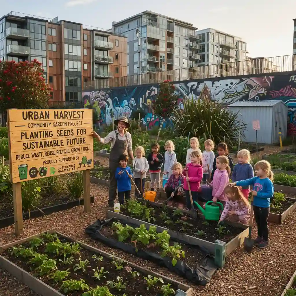 Children learning about sustainable community projects in New Zealand