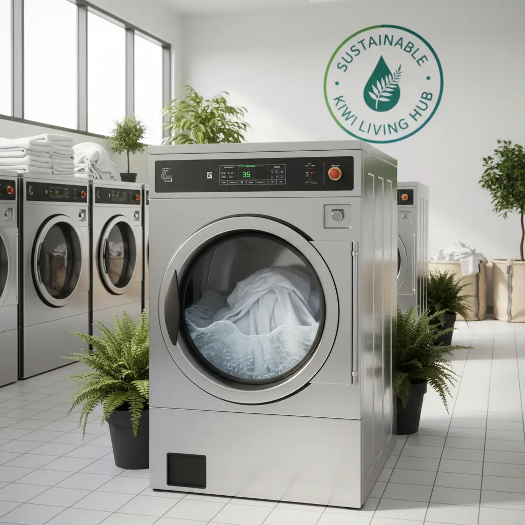 High-efficiency commercial laundry machine in operation