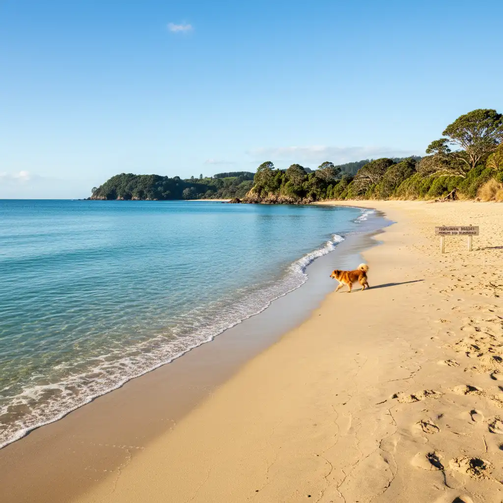 Pristine New Zealand beach emphasizing clean environment from pet waste