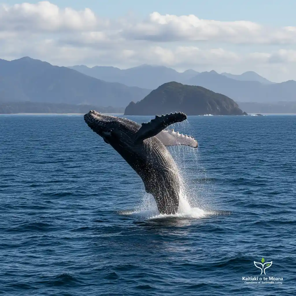 Humpback whale breaching New Zealand waters