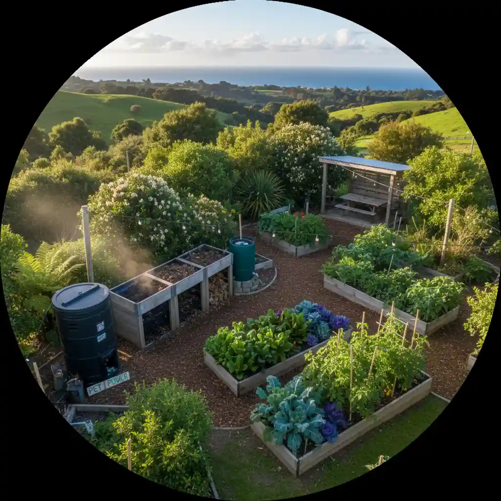 Sustainable New Zealand backyard with pet waste composting