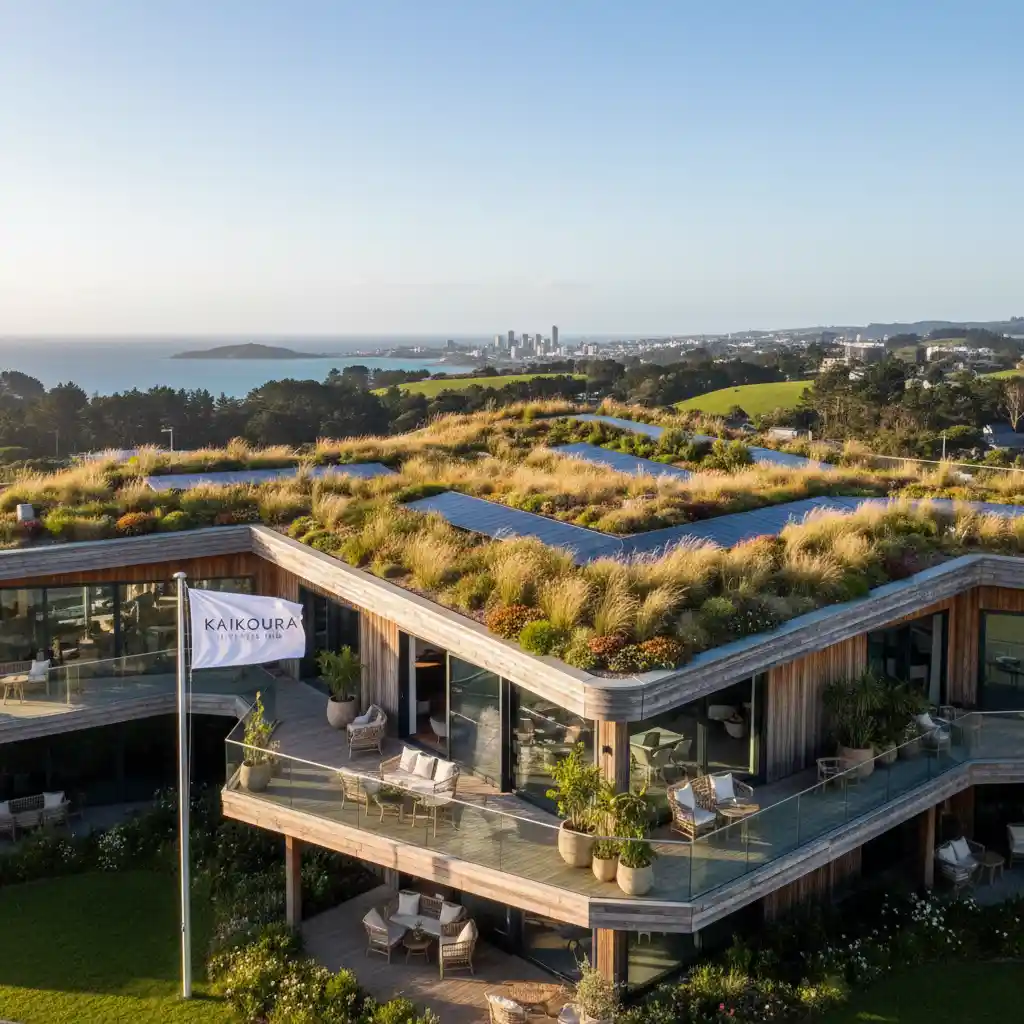 Green roof on a sustainable accommodation design