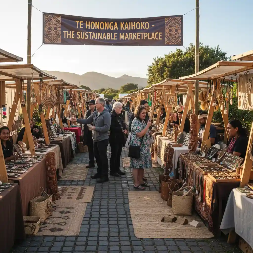 Tourists buying ethical Māori crafts from local artisans