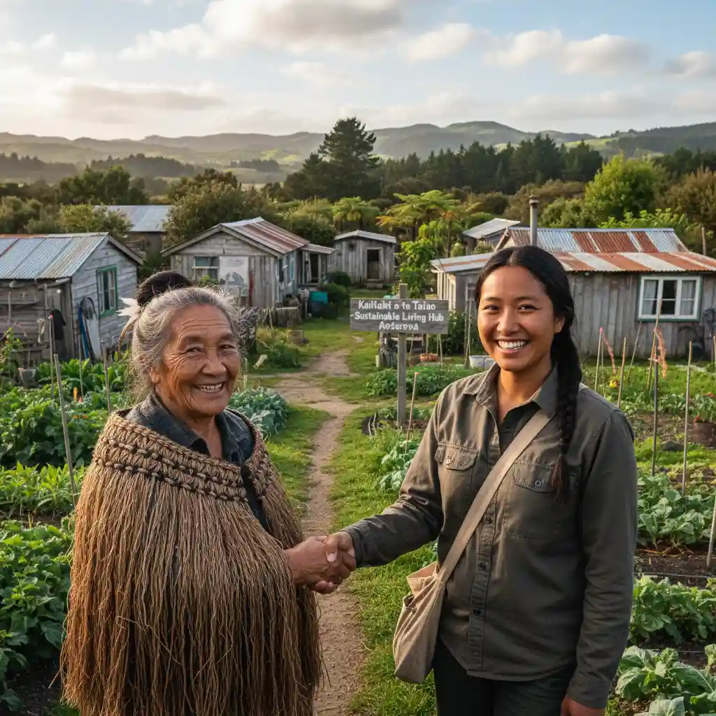 Local community leader shaking hands with volunteer, emphasizing ethical collaboration in sustainable travel