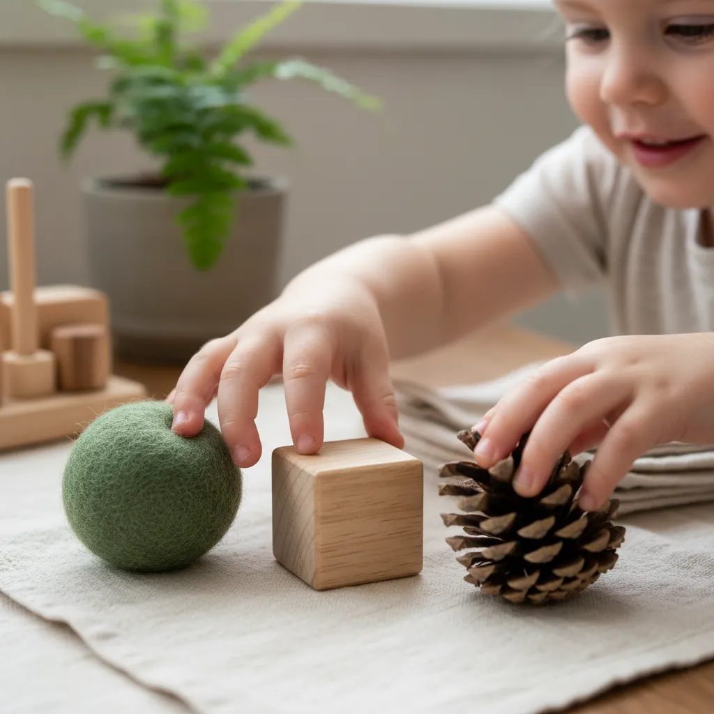 Child exploring sensory textures of eco-friendly toys