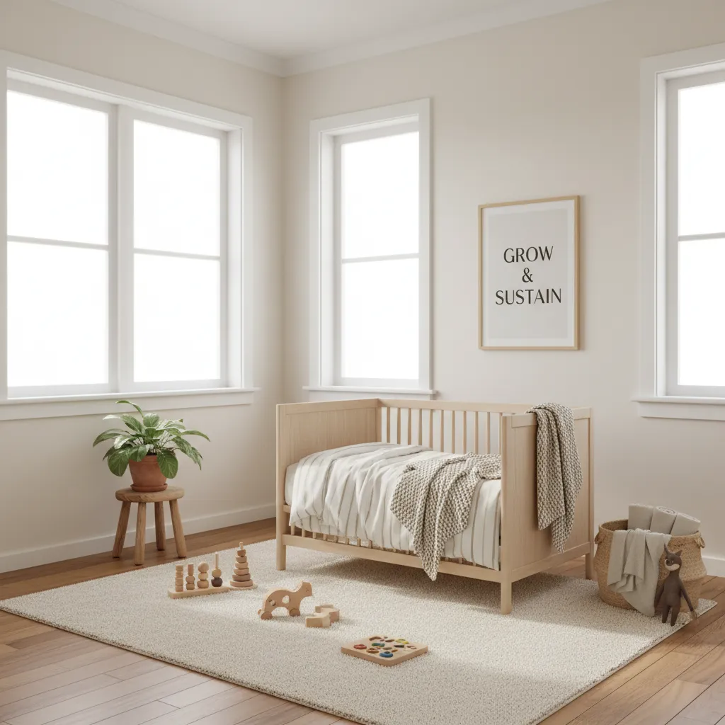 Sustainable and calm nursery with eco-friendly baby products