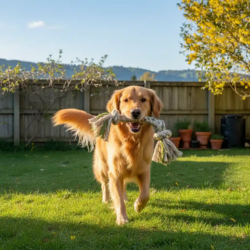 Happy dog with eco-friendly rope toy