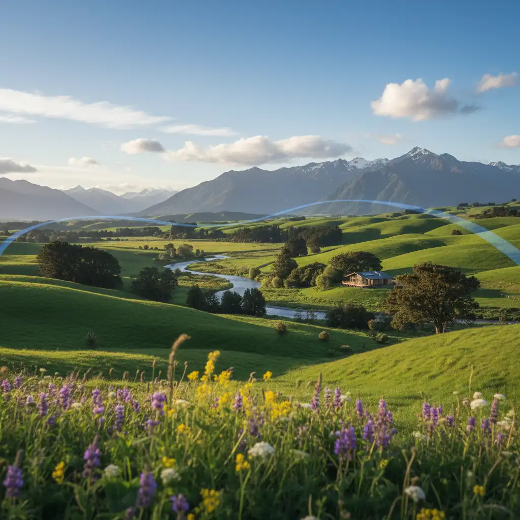 New Zealand landscape with sustainable ethos