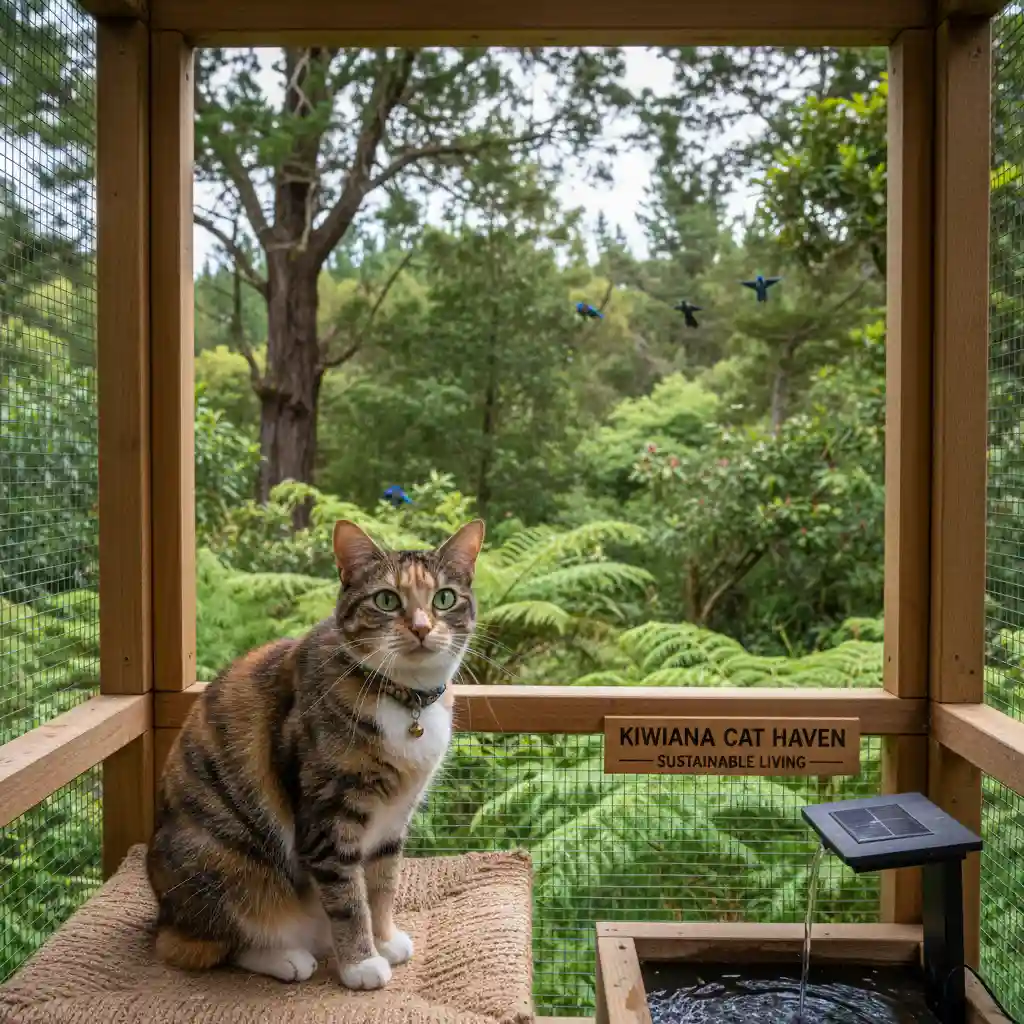 Sustainable pet ownership in New Zealand with a catio and native bush